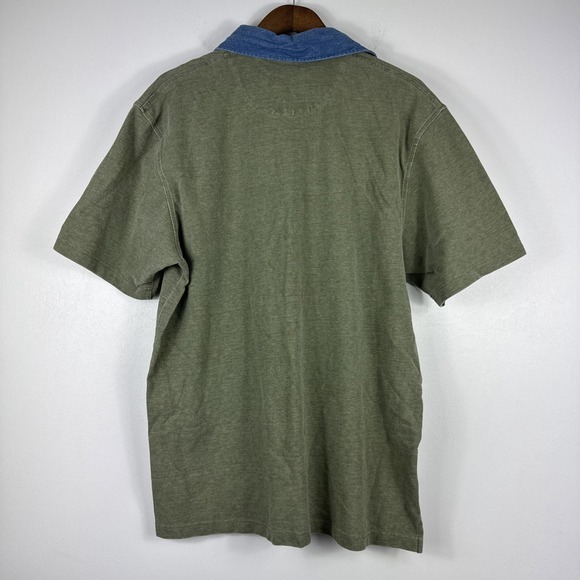 VTG Saddlebred Polo Shirt Men Large Green Denim Collar 100% Cotton Short Sleeve - Picture 2 of 8